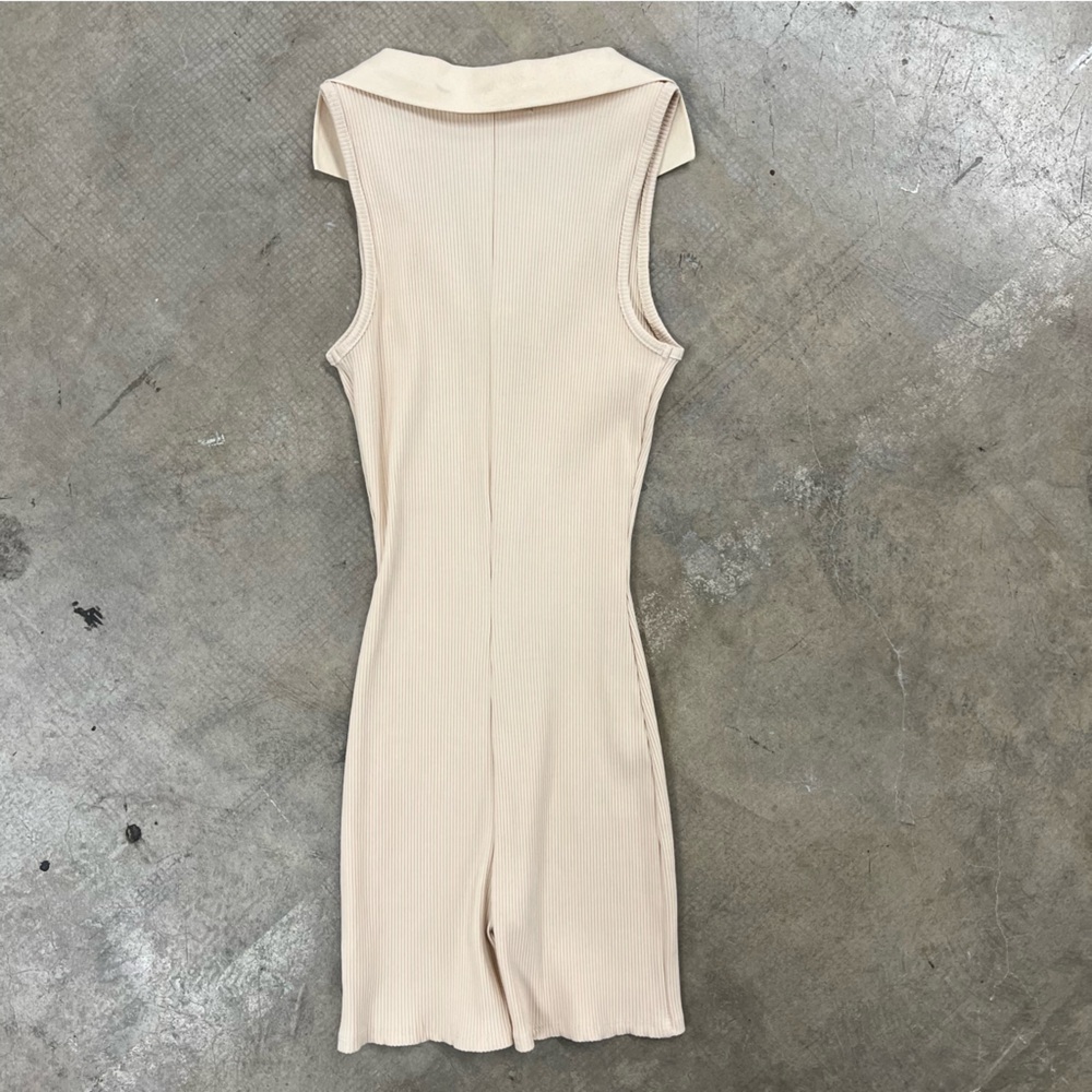 Cream Ribbed Collared Romper - Picture 2 of 2